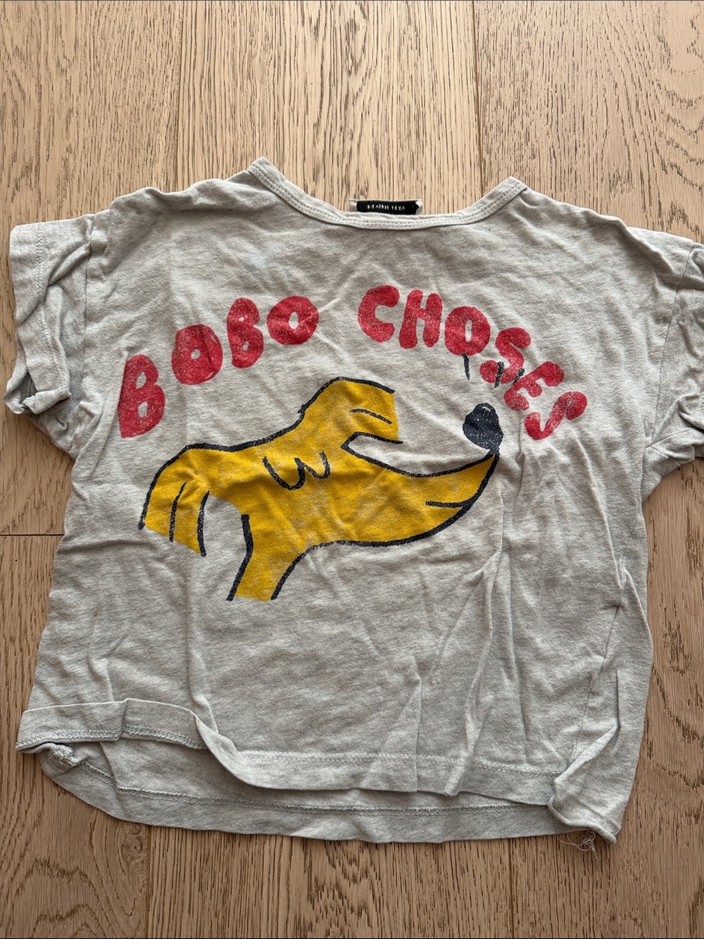 Bobo Choses Gray Tee with Yellow Dog and Red Logo